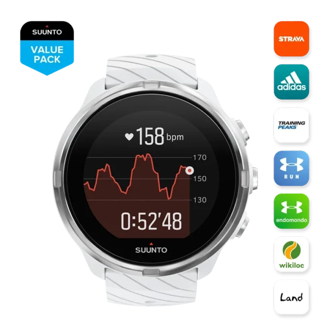 Suunto 9 vit – GPS-sportklocka med lång batteritid