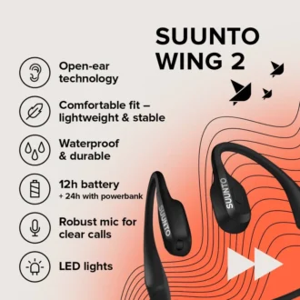 Suunto Wing 2 svart – högkvalitativa hörlurar med benledning